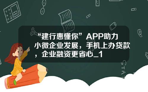 “建行惠懂你”APP助力小微企业发展，手机上办贷款，企业融资更省心_1