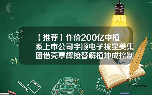 【推荐】作价200亿中植系上市公司宇顺电子被星美集团借壳覃辉接替解植坤成控制人-宇顺电子股份有限公司投资要点