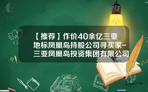 【推荐】作价40余亿三亚地标凤凰岛持股公司寻买家-三亚凤凰岛投资集团有限公司