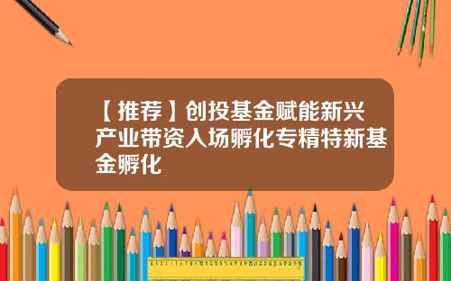 【推荐】创投基金赋能新兴产业带资入场孵化专精特新基金孵化