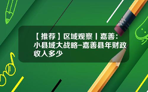 【推荐】区域观察丨嘉善：小县域大战略-嘉善县年财政收入多少