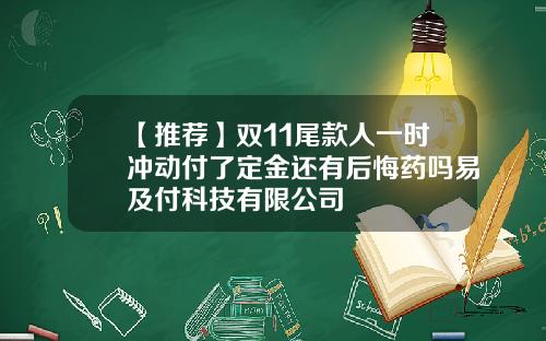 【推荐】双11尾款人一时冲动付了定金还有后悔药吗易及付科技有限公司