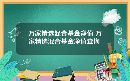 万家精选混合基金净值 万家精选混合基金净值查询