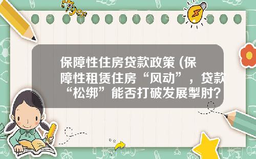保障性住房贷款政策 (保障性租赁住房“风动”，贷款“松绑”能否打破发展掣肘？)_1