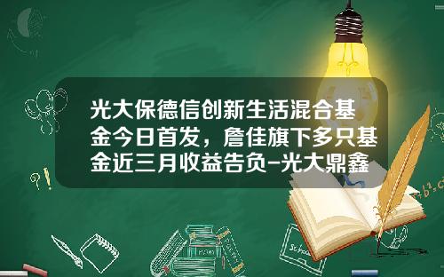 光大保德信创新生活混合基金今日首发，詹佳旗下多只基金近三月收益告负-光大鼎鑫基金