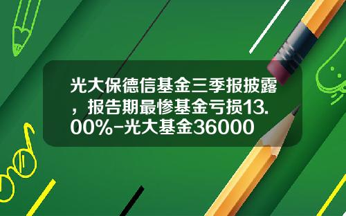 光大保德信基金三季报披露，报告期最惨基金亏损13.00%-光大基金360007