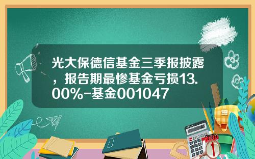 光大保德信基金三季报披露，报告期最惨基金亏损13.00%-基金001047