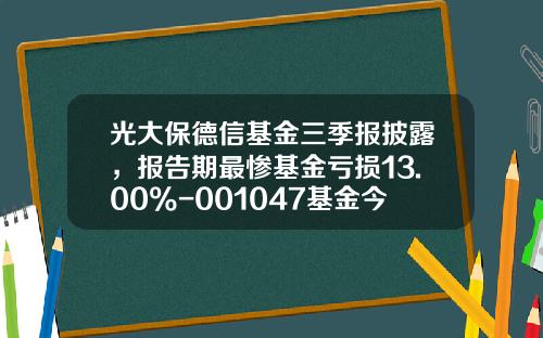 光大保德信基金三季报披露，报告期最惨基金亏损13.00%-001047基金今天净值