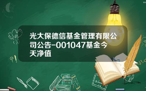 光大保德信基金管理有限公司公告-001047基金今天净值