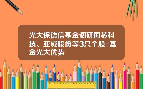光大保德信基金调研国芯科技、亚威股份等3只个股-基金光大优势