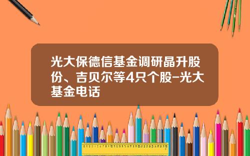 光大保德信基金调研晶升股份、吉贝尔等4只个股-光大基金电话