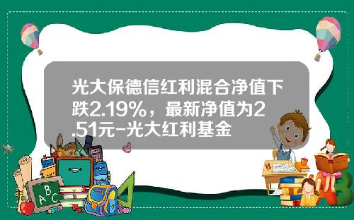 光大保德信红利混合净值下跌2.19%，最新净值为2.51元-光大红利基金