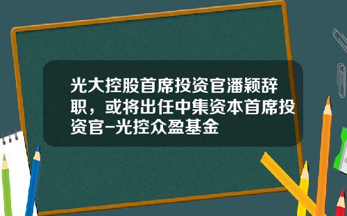 光大控股首席投资官潘颖辞职，或将出任中集资本首席投资官-光控众盈基金