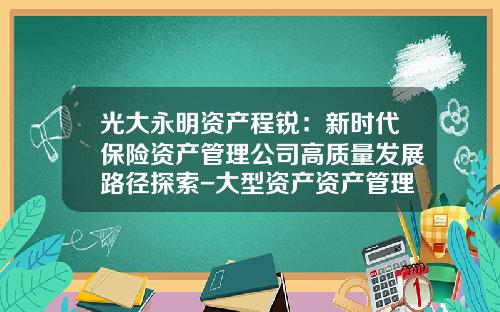 光大永明资产程锐：新时代保险资产管理公司高质量发展路径探索-大型资产资产管理公司