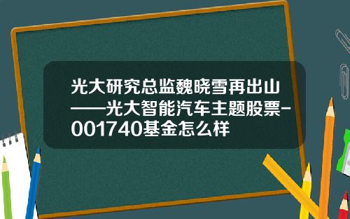 光大研究总监魏晓雪再出山——光大智能汽车主题股票-001740基金怎么样