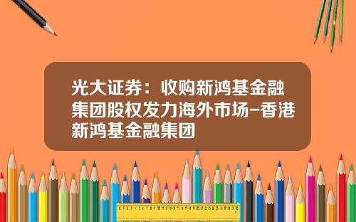 光大证券：收购新鸿基金融集团股权发力海外市场-香港新鸿基金融集团