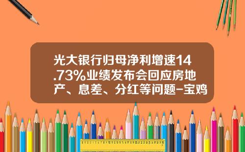 光大银行归母净利增速14.73%业绩发布会回应房地产、息差、分红等问题-宝鸡光大银行年息是多少