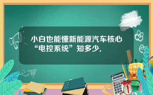 小白也能懂新能源汽车核心“电控系统”知多少.