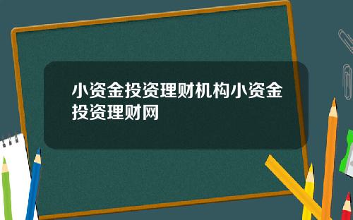 小资金投资理财机构小资金投资理财网