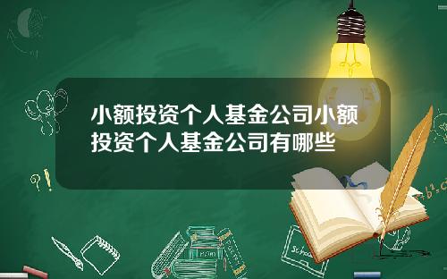 小额投资个人基金公司小额投资个人基金公司有哪些