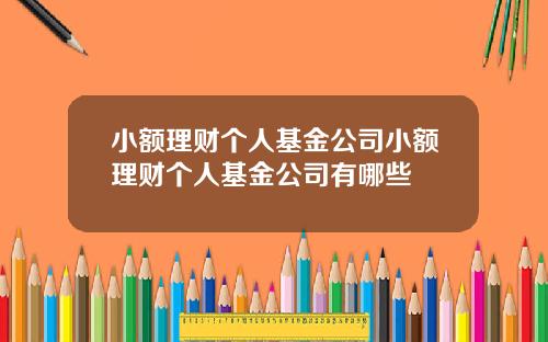小额理财个人基金公司小额理财个人基金公司有哪些