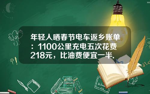 年轻人晒春节电车返乡账单：1100公里充电五次花费218元，比油费便宜一半.
