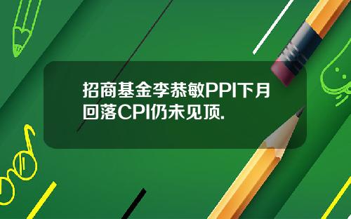 招商基金李恭敏PPI下月回落CPI仍未见顶.