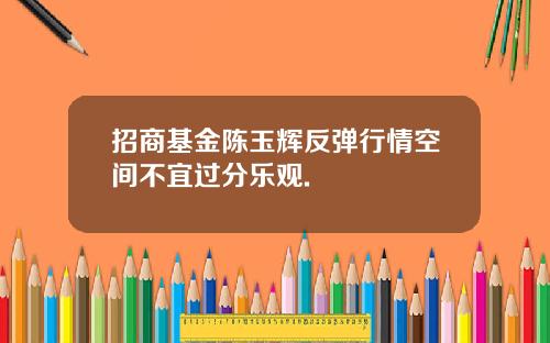 招商基金陈玉辉反弹行情空间不宜过分乐观.