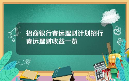 招商银行睿远理财计划招行睿远理财收益一览