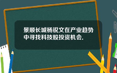 景顺长城杨锐文在产业趋势中寻找科技股投资机会.