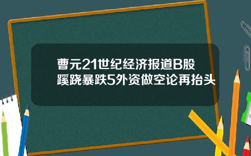 曹元21世纪经济报道B股蹊跷暴跌5外资做空论再抬头