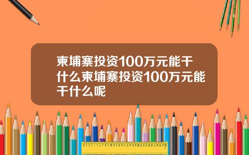 柬埔寨投资100万元能干什么柬埔寨投资100万元能干什么呢