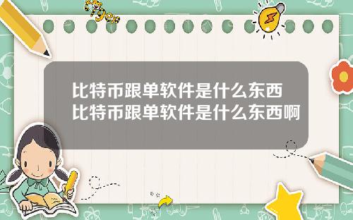 比特币跟单软件是什么东西比特币跟单软件是什么东西啊