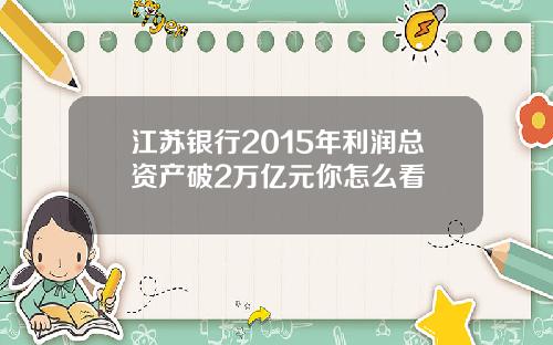 江苏银行2015年利润总资产破2万亿元你怎么看