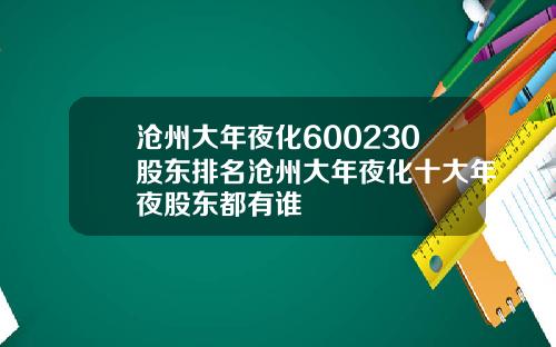 沧州大年夜化600230股东排名沧州大年夜化十大年夜股东都有谁