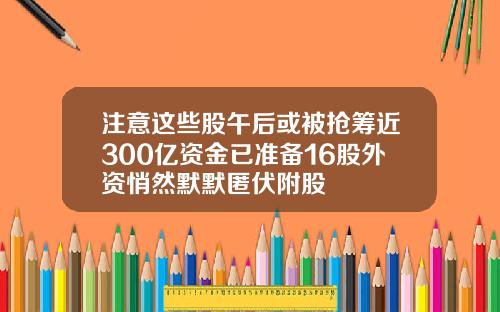 注意这些股午后或被抢筹近300亿资金已准备16股外资悄然默默匿伏附股