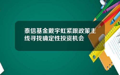 泰信基金戴宇虹紧跟政策主线寻找确定性投资机会