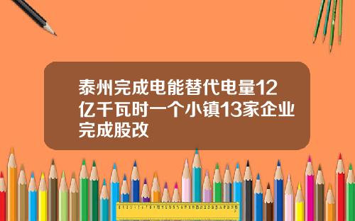 泰州完成电能替代电量12亿千瓦时一个小镇13家企业完成股改