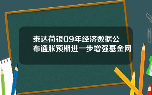 泰达荷银09年经济数据公布通胀预期进一步增强基金网