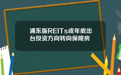 浦东版REITs或年底出台投资方向转向保障房