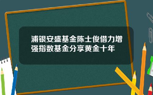 浦银安盛基金陈士俊借力增强指数基金分享黄金十年