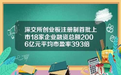 深交所创业板注册制首批上市18家企业融资总额2006亿元平均市盈率393倍