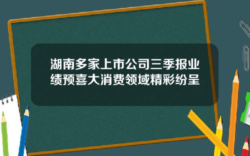 湖南多家上市公司三季报业绩预喜大消费领域精彩纷呈