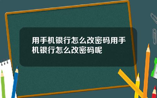 用手机银行怎么改密码用手机银行怎么改密码呢