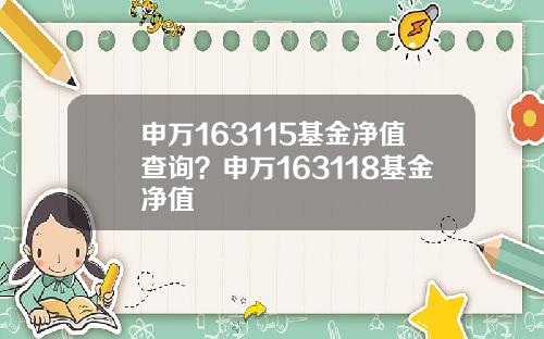 申万163115基金净值查询？申万163118基金净值