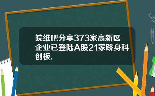 皖维吧分享373家高新区企业已登陆A股21家跻身科创板.