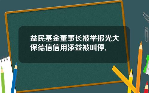 益民基金董事长被举报光大保德信信用添益被叫停.