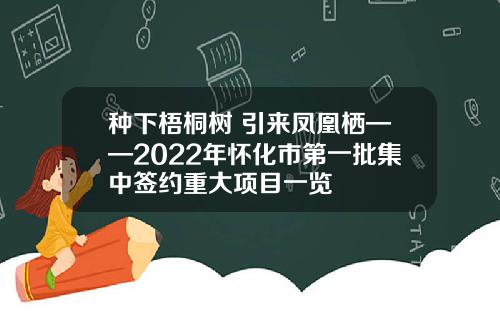 种下梧桐树 引来凤凰栖——2022年怀化市第一批集中签约重大项目一览