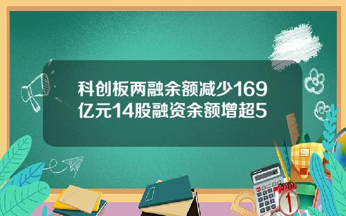 科创板两融余额减少169亿元14股融资余额增超5