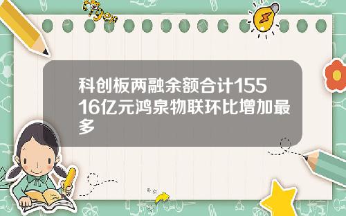 科创板两融余额合计15516亿元鸿泉物联环比增加最多
